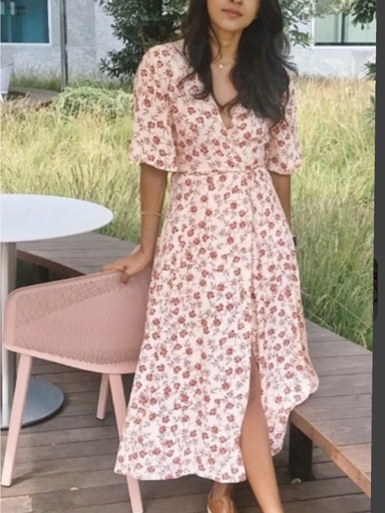 Antropologi Dresses & Skirts - Blush Floral Wrap Maxi Dress with Puff Sleeves